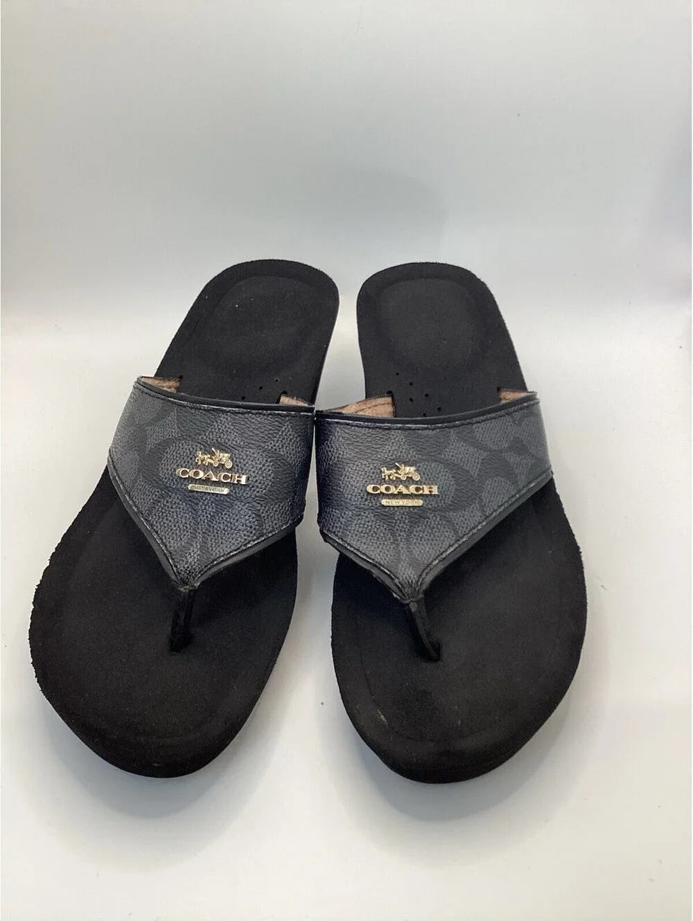 Coach Janice A00964 Black Wedge Thong Flip Flop Sandals Women's 7.5 EUC